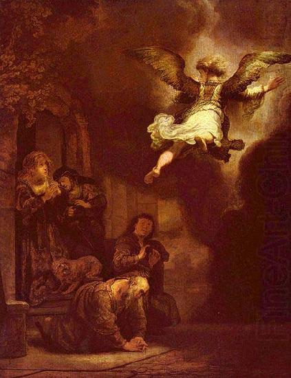 REMBRANDT Harmenszoon van Rijn The angel Raphael leaving the family of Tobit. china oil painting image